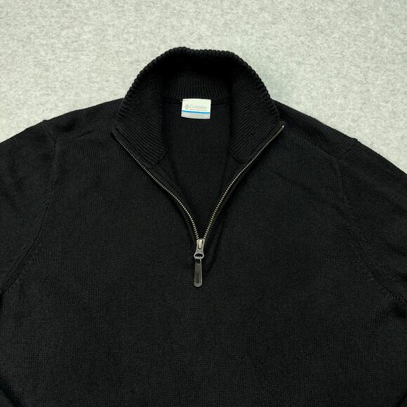 Columbia Sweater Mens S Black 1/4 Zip Pullover Knitted Wool Blend Regular Fit - Picture 2 of 10